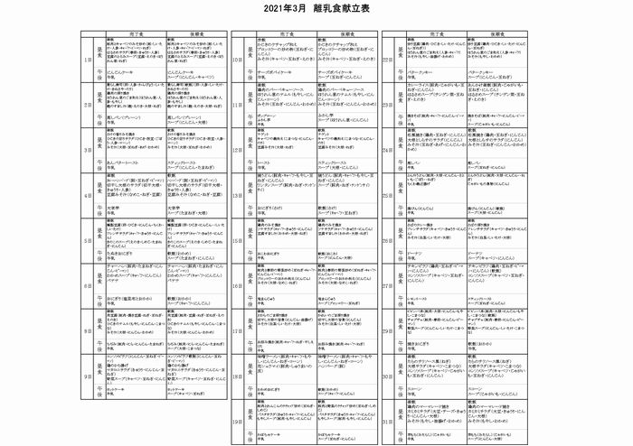 3月 離乳食献立表 大宮みちのこ保育園 さいたま市の認可保育所 さいたま市北区植竹町2丁目69 6